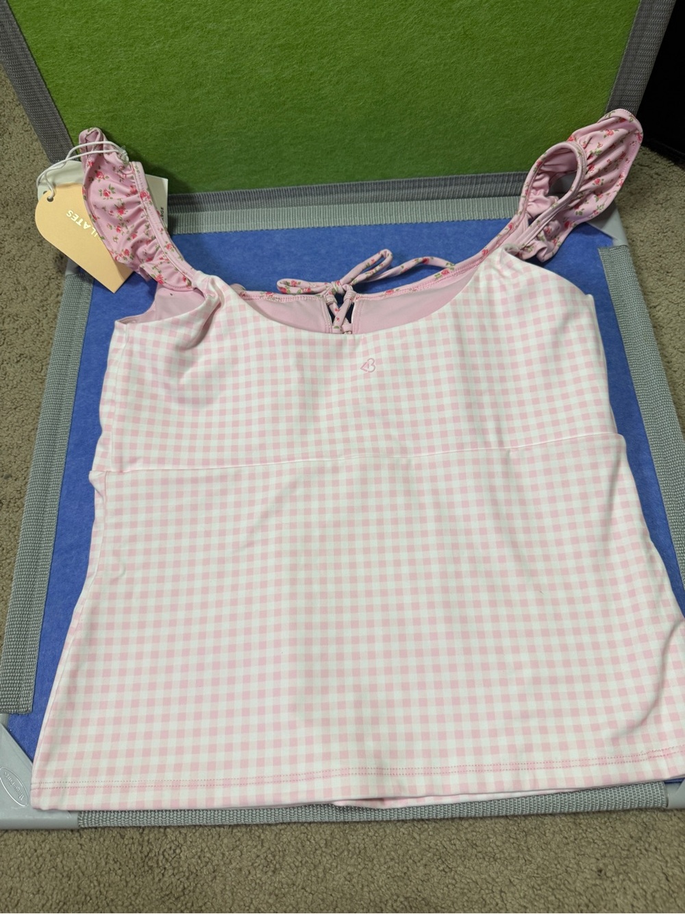 Pink Gingham Ruffle Tie-Front Tank - Picture 2 of 3
